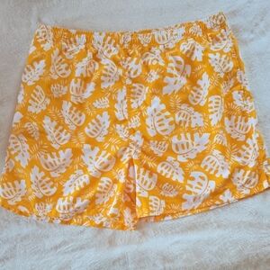 Tropical Yellow & White Men's Swim Trunks 2X Surf Bright Summer Pool Vintage 80s